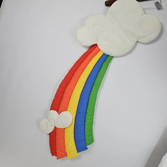 80’s Wooltex Quilted Fabric Rainbow with Clouds / Rainbow Brite